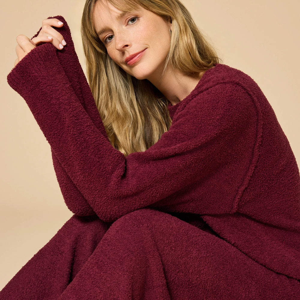 Marshmallow Reverse Seam Bracelet Lounge Set- Cherry Cola SMALL