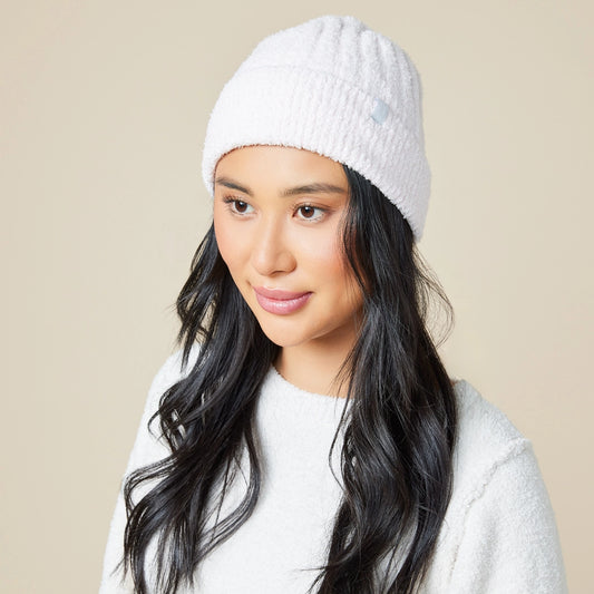 Women's Warm Chunky Rib Marshmallow Beanie- Blush Pink