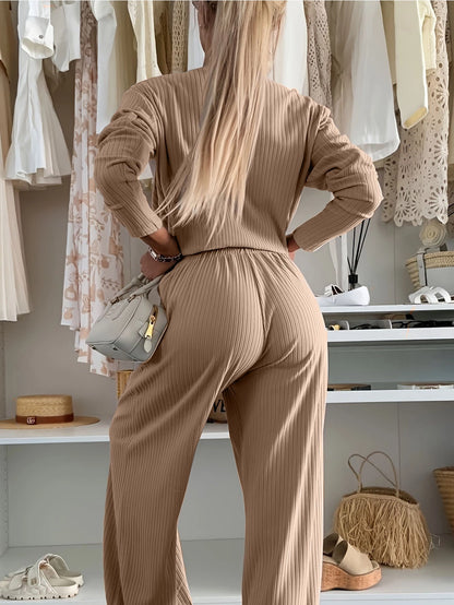 Long Sleeved Top and High Waisted Pants Two-Piece Set- XL