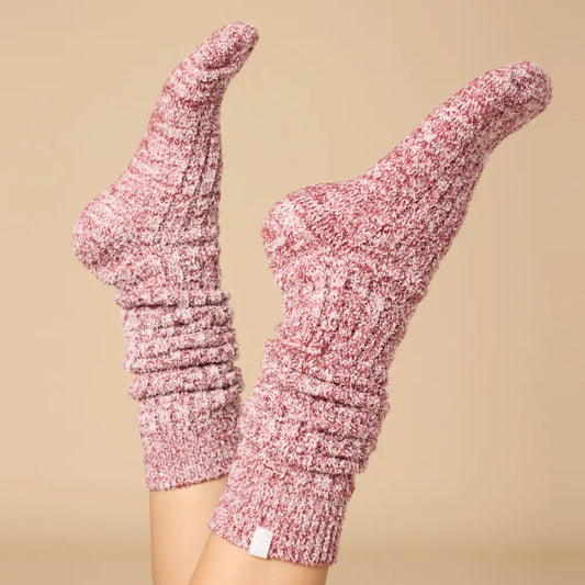 Women's Soft, Cozy, Slouchy Marshmallow Socks with Grippers- Cherry Cola